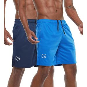 G Gradual Men’s 2 Pack 7″ Workout Running Shorts Quick Dry Lightweight Gym Shorts with Zip Pockets(Navy Blue/Blue)