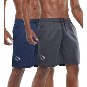 G Gradual Men’s 2 Pack 7″ Workout Running Shorts Quick Dry Lightweight Gym Shorts with Zip Pockets(Navy Blue/Dark Grey)