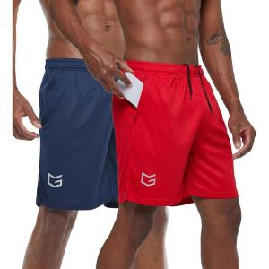 G Gradual Men’s 2 Pack 7″ Workout Running Shorts Quick Dry Lightweight Gym Shorts with Zip Pockets(Navy Blue/Red)