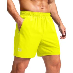 G Gradual Men’s Athletic Running Shorts with Zipper Pockets Quick Dry 7″/ 5″/ 9″ Workout Gym Shorts for Basketball Hiking(Fluorescent Yellow)