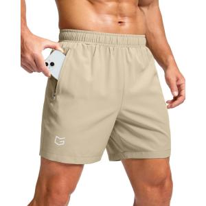 G Gradual Men’s Athletic Running Shorts with Zipper Pockets Quick Dry 7″/ 5″/ 9″ Workout Gym Shorts for Basketball Hiking(Khaki)