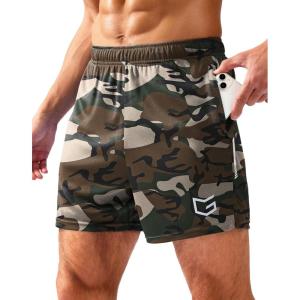 G Gradual Men’s Gym Shorts 5″/7″/10″ with Zipper Pockets Basketball Athletic Mesh Quick Dry Shorts for Workout Running Tennis(Green Camo)