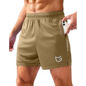 G Gradual Men’s Gym Shorts 5″/7″/10″ with Zipper Pockets Basketball Athletic Mesh Quick Dry Shorts for Workout Running Tennis(Light Khaki)