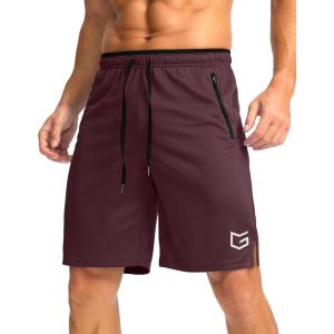G Gradual Men’s Gym Shorts wtih Zipper Pocket 9″ Athletic Basketball Mesh Shorts for Men Workout Quick Dry Lightiweight(Cabernet Red)