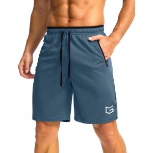 G Gradual Men’s Gym Shorts wtih Zipper Pocket 9″ Athletic Basketball Mesh Shorts for Men Workout Quick Dry Lightiweight(Dusty Blue)