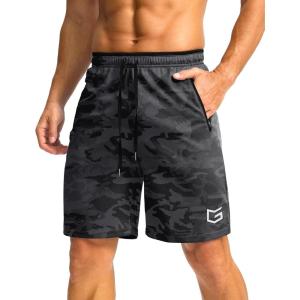 G Gradual Men’s Gym Shorts wtih Zipper Pocket 9″ Athletic Basketball Mesh Shorts for Men Workout Quick Dry Lightiweight(Grey Camo)