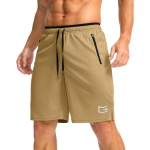 G Gradual Men’s Gym Shorts wtih Zipper Pocket 9″ Athletic Basketball Mesh Shorts for Men Workout Quick Dry Lightiweight(Light Khaki)