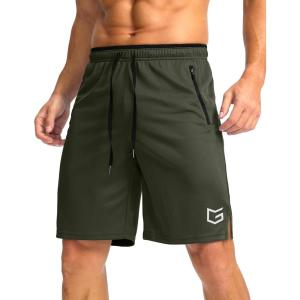 G Gradual Men’s Gym Shorts wtih Zipper Pocket 9″ Athletic Basketball Mesh Shorts for Men Workout Quick Dry Lightiweight(Olive Drab)
