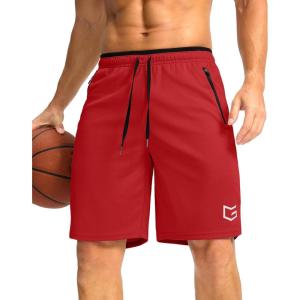 G Gradual Men’s Gym Shorts wtih Zipper Pocket 9″ Athletic Basketball Mesh Shorts for Men Workout Quick Dry Lightiweight(Red)
