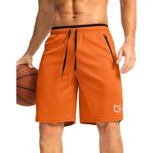 G Gradual Men’s Gym Shorts wtih Zipper Pocket 9″ Athletic Basketball Mesh Shorts for Men Workout Quick Dry Lightiweight(Vibrant Orange)