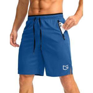 G Gradual Men’s Gym Shorts wtih Zipper Pocket 9″ Athletic Basketball Mesh Shorts for Men Workout Quick Dry Lightiweight(Vintage Blue)