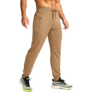 G Gradual Men’s Joggers with Zipper Pockets Stretch Tapered Sweatpants Athletic Pants for Men Workout Running Gym(Dark Khaki)