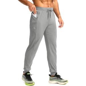 G Gradual Men’s Joggers with Zipper Pockets Stretch Tapered Sweatpants Athletic Pants for Men Workout Running Gym(Light Grey)