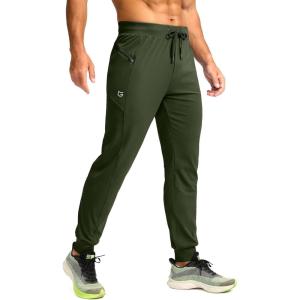 G Gradual Men’s Joggers with Zipper Pockets Stretch Tapered Sweatpants Athletic Pants for Men Workout Running Gym(Olive)