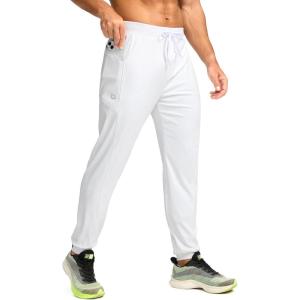 G Gradual Men’s Joggers with Zipper Pockets Stretch Tapered Sweatpants Athletic Pants for Men Workout Running Gym(White)