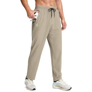 G Gradual Men’s Lightweight Pants with 3 Zipper Pockets Athletic Workout Sweatpants Quick Dry Running Hiking Pants for Men(Light Khaki)