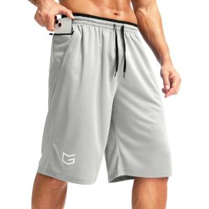 G Gradual Men’s Long Basketball Shorts with Zipper Pocket 11” Quick Dry Gym Shorts Lightweight Mesh Athletic Shorts for Men(Light Gray)