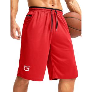 G Gradual Men’s Long Basketball Shorts with Zipper Pocket 11” Quick Dry Gym Shorts Lightweight Mesh Athletic Shorts for Men(Red)
