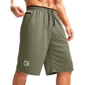 G Gradual Men’s Long Basketball Shorts with Zipper Pocket 11” Quick Dry Gym Shorts Lightweight Mesh Athletic Shorts for Men(Sage)