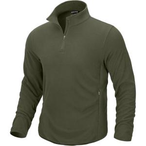 G Gradual Mens Quarter Zip Pullover Fleece with 2 Zipper Pockets Long Sleeve Golf Shirt Winter Athletic Sweater Lightweight(Army Green)