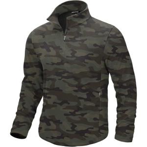 G Gradual Mens Quarter Zip Pullover Fleece with 2 Zipper Pockets Long Sleeve Golf Shirt Winter Athletic Sweater Lightweight(Green Camo)