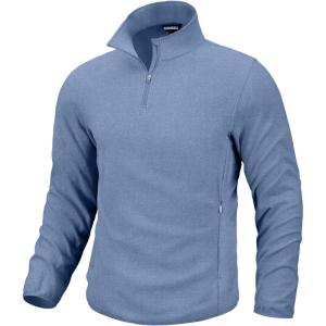 G Gradual Mens Quarter Zip Pullover Fleece with 2 Zipper Pockets Long Sleeve Golf Shirt Winter Athletic Sweater Lightweight(Heather Haze Blue)