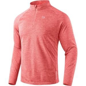 G Gradual Men’s Running Shirts Long Sleeve Athletic Shirt Lightweight Quick Dry Quarter Zip Pullover for Men Workout Gym Golf(Coral Pink Heather)