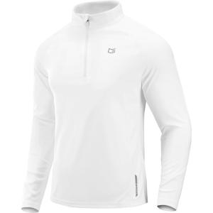 G Gradual Men’s Running Shirts Long Sleeve Athletic Shirt Lightweight Quick Dry Quarter Zip Pullover for Men Workout Gym Golf(White)