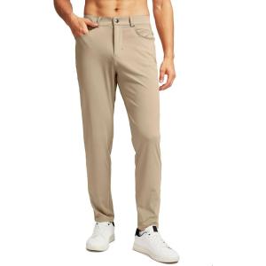 G Gradual Men’s Stretch Golf Pants with 6 Pockets Slim Fit Dress Pants for Men Travel Casual Work(Light Khaki)