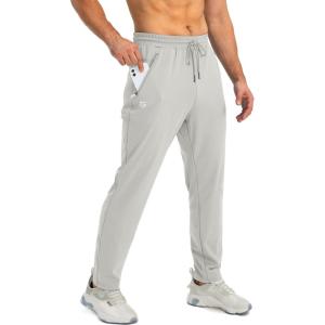 G Gradual Men’s Sweatpants with Zipper Pockets Tapered Joggers for Men Athletic Pants for Workout, Jogging, Running(Bright Grey)