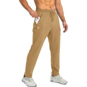 G Gradual Men’s Sweatpants with Zipper Pockets Tapered Joggers for Men Athletic Pants for Workout, Jogging, Running(Dark Khaki)