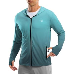 G Gradual Men’s UPF 50+ Sun Protection Hoodie Jacket Lightweight Full Zip Hoodies Long Sleeve Shirts for Men Hiking Fishing(Green/Grey Gradient)