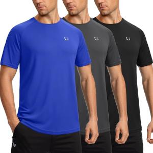 G Gradual Men’s Workout Quick Dry T-Shirts Short Sleeve Lightweight Cooling Gym Shirts Tee for Running, Beach, Hiking(3 Pack: Black/Blue/Grey)