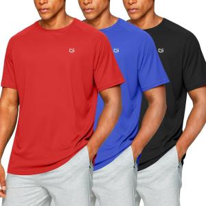 G Gradual Men’s Workout Quick Dry T-Shirts Short Sleeve Lightweight Cooling Gym Shirts Tee for Running, Beach, Hiking(3 Pack: Black/Red/Blue)