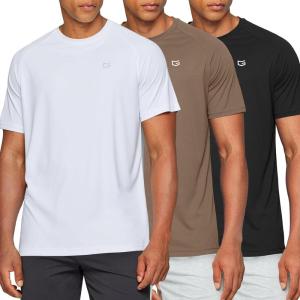 G Gradual Men’s Workout Quick Dry T-Shirts Short Sleeve Lightweight Cooling Gym Shirts Tee for Running, Beach, Hiking(3 Pack: Black/White/Brown)