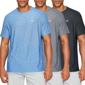 G Gradual Men’s Workout Quick Dry T-Shirts Short Sleeve Lightweight Cooling Gym Shirts Tee for Running, Beach, Hiking(3 Pack: Heather Carbon/Blue/Grey)