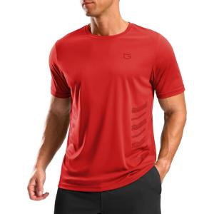 G Gradual Men’s Workout Shirts Quick Dry Athletic Running T-Shirts Lightweight Moisture Wicking Short Sleeve Sports Gym Tops(Red)