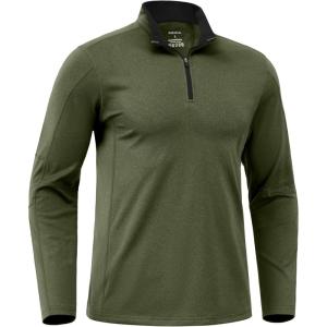 G Gradual Quarter Zip Pullover for Men Fleece Lined Sweatshirt Long Sleeve Winter Golf Shirt Mock Neck Polo Running Sweater(Olive)