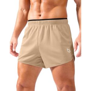 G Gradual Running Shorts for Men 3.5 inch Lightweight Breathable Gym Shorts with Brief Liner Athletic Training Workout Sport(Khaki)