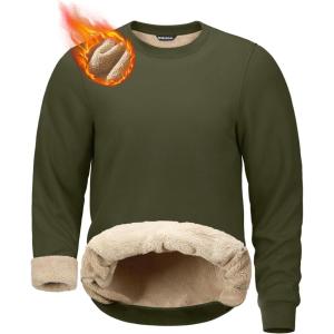 G Gradual Sherpa Lined Sweatshirts for Men Fleece Crewneck Sweatshirt Pullover Warm Shirts for Winter(Army Green)