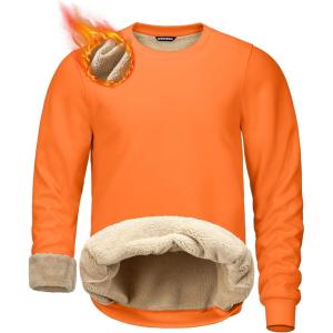 G Gradual Sherpa Lined Sweatshirts for Men Fleece Crewneck Sweatshirt Pullover Warm Shirts for Winter(Bright Orange)