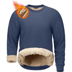 G Gradual Sherpa Lined Sweatshirts for Men Fleece Crewneck Sweatshirt Pullover Warm Shirts for Winter(Dark Blue)