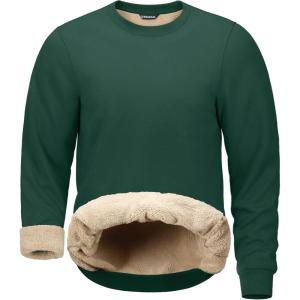 G Gradual Sherpa Lined Sweatshirts for Men Fleece Crewneck Sweatshirt Pullover Warm Shirts for Winter(Dark Forest Green)