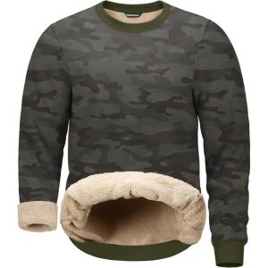 G Gradual Sherpa Lined Sweatshirts for Men Fleece Crewneck Sweatshirt Pullover Warm Shirts for Winter(Green Camo)