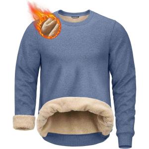 G Gradual Sherpa Lined Sweatshirts for Men Fleece Crewneck Sweatshirt Pullover Warm Shirts for Winter(Heather Blue Grey)