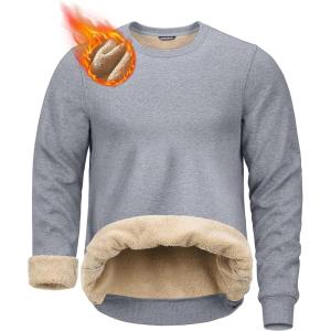 G Gradual Sherpa Lined Sweatshirts for Men Fleece Crewneck Sweatshirt Pullover Warm Shirts for Winter(Heather Light Grey)