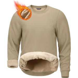 G Gradual Sherpa Lined Sweatshirts for Men Fleece Crewneck Sweatshirt Pullover Warm Shirts for Winter(Khaki)
