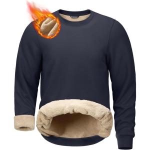 G Gradual Sherpa Lined Sweatshirts for Men Fleece Crewneck Sweatshirt Pullover Warm Shirts for Winter(Navy)