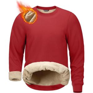 G Gradual Sherpa Lined Sweatshirts for Men Fleece Crewneck Sweatshirt Pullover Warm Shirts for Winter(Red)