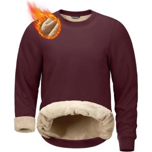 G Gradual Sherpa Lined Sweatshirts for Men Fleece Crewneck Sweatshirt Pullover Warm Shirts for Winter(Wine)
